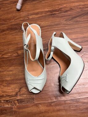 chelsea crew Pale Mint Slingback Peep-Toe Heels